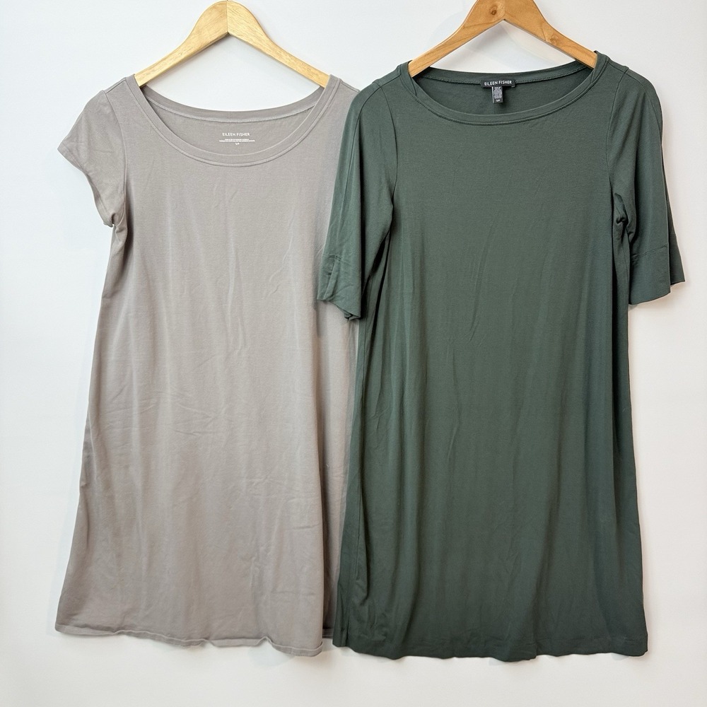 Eileen‎ Fisher T-Shirt Dresses Womens Small Lot of 2 Green Gray Organic Cotton